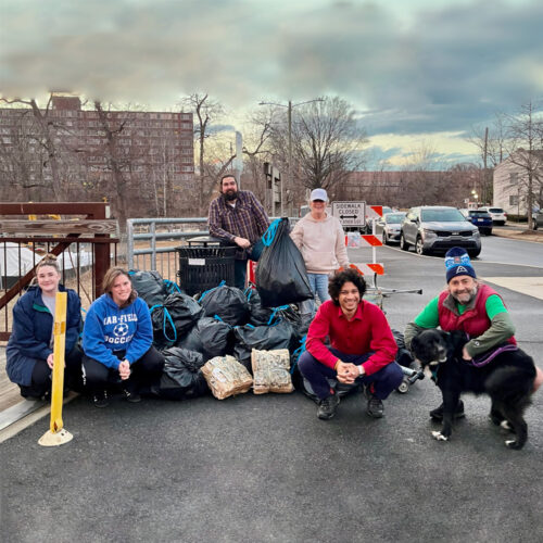 SPA employees and volunteers from the GoGreen Employee Resource Group work to clean up during an Adopt-a-Block event
